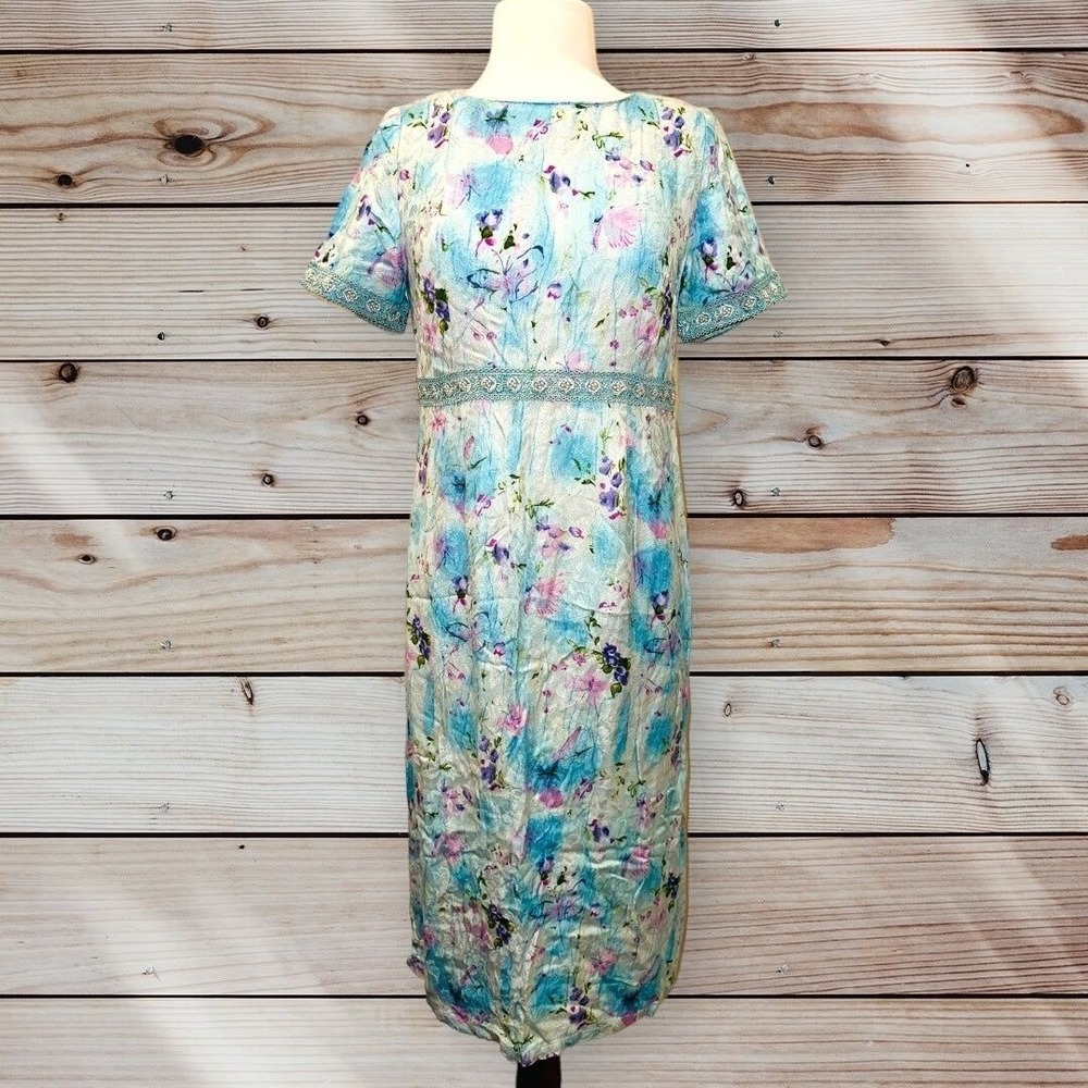 D3‎ Vintage 80s Sarah Elizabeth Dress Floral Flower Size 8 10 Women's Modest